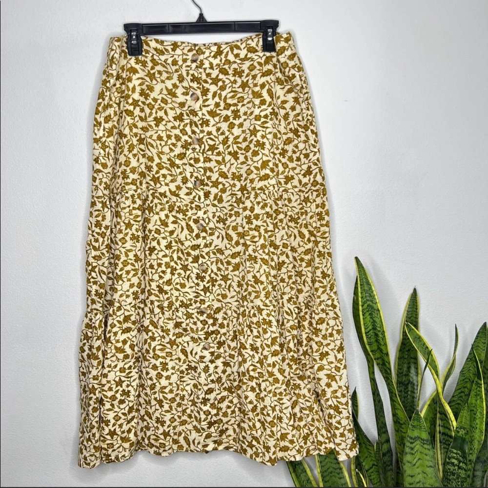 Madewell 'Patio' Button Front Midi Skirt Green Floral Large